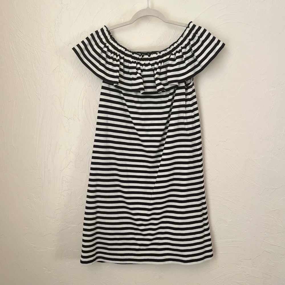 Kate Spade black and white striped off the shoulder dress size small